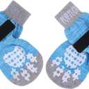 PUPTECK Double Side Anti-Slip Dog Socks with Adjustable Straps for Indoor Wear - 2 Pairs Pet Paw Protection Traction Control Socks on Hardwood Floor (X-Small (4 Count), Blue)
