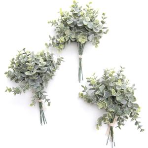 Ling's moment Artificial Plants Eucalyptus Leaves Branches,18Pcs 8" Tall Fake Greenery Filler Decor w/Stems, Realistic Texture Flocked Plants for Wedding Bouquets/Table Centerpieces, Room/Office