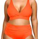 Yonique Womens Plus Size Bikini High Waisted Swimsuits Two Piece Bathing Suits Tummy Control Swimwear 3XL Orange