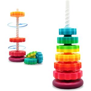 Educational Spinning Stacking Toys, Rainbow Stacking Rings Baby Toy, Montessori Sensory Learning Toy for Girls and Boys Toddlers Toys for 1-3 Year Old (Large Size Spinning Toys)