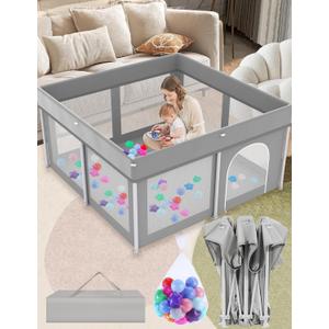 Foldable Playpen 50x50, Foldable Ultra-Portable Baby Playpen, Instantly Deployed in Three Seconds, Safe Baby Playard with Soft Breathable Mesh, Perfect Activity Center for Baby's Play, Grey
