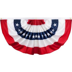 JRED Bunting American Flags 5x10 FT, USA Pleated Fan Flags, Embroidered Patriotic Red White and Blue Banner, for 4th of July Memorial Day Indoor Outdoor Decoration