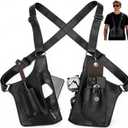 Double Shoulder Armpit Bag for Men, Fashion Leather Double Shoulder Straps Holster Wallet Adjustable Oxford Cloth Underarm