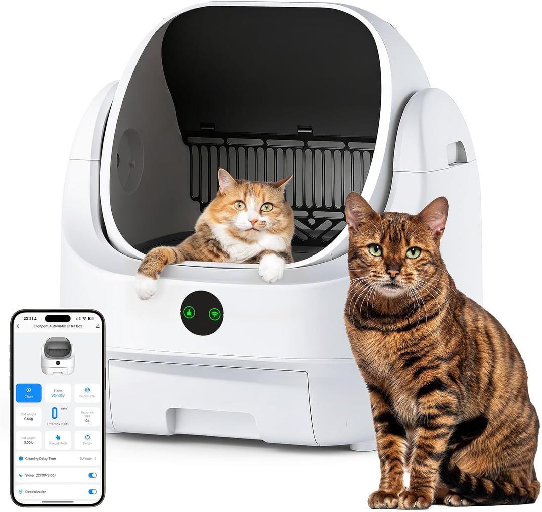 Open-Top Automatic Litter Box, Ellenpent, Self Cleaning Litter Box
