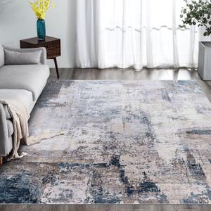 vivorug Washable Rug, Ultra Soft Area Rug 8x10, Non Slip Abstract Rug Foldable, Stain Resistant Rugs for Living Room Bedroom, Modern Fuzzy Rug (Grey/Navy, 8'x10')