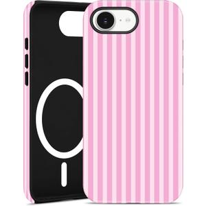 Jusy Compatible with MagSafe Striped Phone Case for iPhone 16e, Cute Aesthetic Magnetic Soft TPU and Hard PC Protective Phone Cover for Women GirlsMatte - Dark Pink