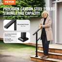 VEVOR Outdoor Handrails for Steps, 2-3 Step Stair Rail Kit, Black Square Tube with Horizontal Bar, Carbon Steel Support Rails for Seniors, Concrete & Deck Stairs, Easy Installation