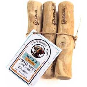 lemuria Set of 3 Coffee Wood Dog Chew Stick Toy, Natural Durable Real Wooden Bone Sticks for Dogs, Safe Dental Cleaning Chews for Teething Puppy, Stress Relief for Large Giant Dogs (Extra Large)