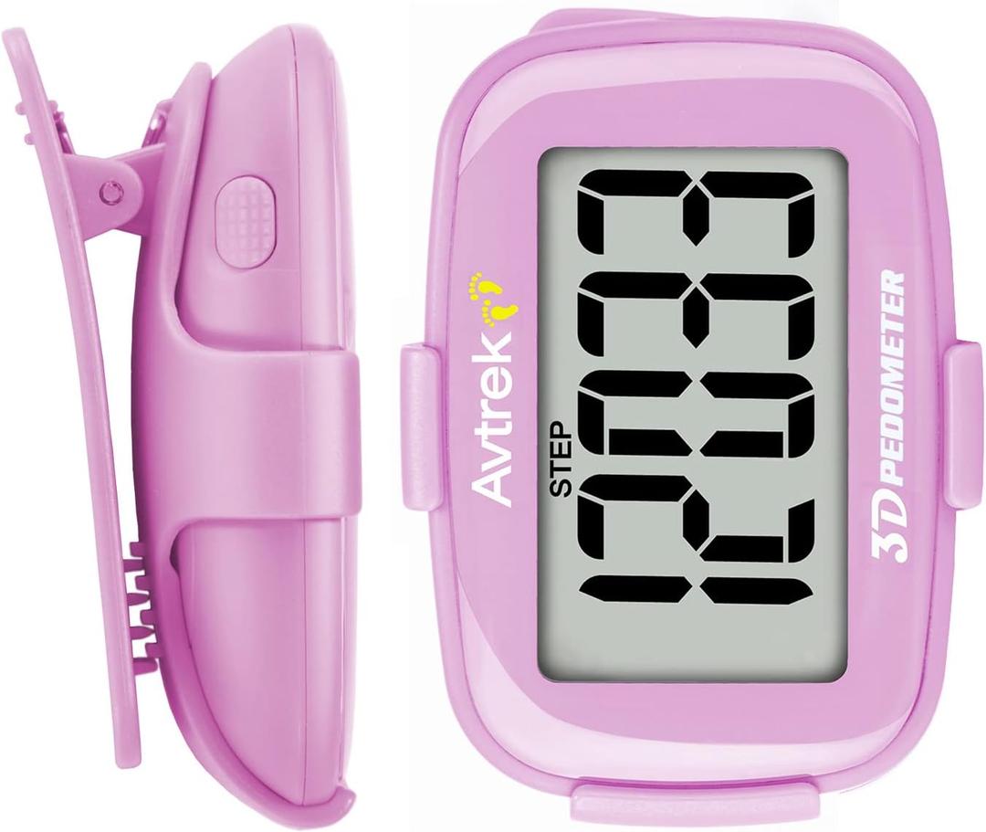 3D Step Counter Clip On with LED Backlight Pocket Pedometer for Walking Outdoor Activities Fitness Tracker Without Smartphone (PINK)