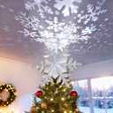 DG-Direct Christmas Tree Topper Lighted with Silver Snowflake Projector, Led Rotating Magic Snowflake, 3D Hollow Glitter Lighted Silver Snow Tree Topper for Christmas Tree Decorations