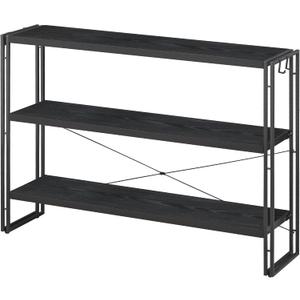 HCHQHS Bookshelf, 3-Tier Industrial Bookcase, Black Open Book Shelf, Freestanding Horizontal Bookshelves with Metal Frame
