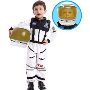 Spooktacular Creations Astronaut Costume with Helmet, Space Suit for Toddler, Kids Astronaut Halloween Costume for Cosplay (S (5-7 YRS), White)