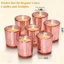 Pink Votive Candle Holder Set 6 Pack with 12 Tea Light Candles, Mercury Glass Finish Tealight Holders for Table Centerpieces Dinner Party Home Decor