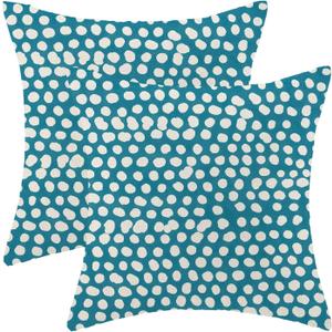 Aqua Teal Cream Polka Dot Pillow Covers 18x18 Inch Set of 2 Boho Outdoor Decor Throw Pillows for Couch Modern Design Watercolor Aesthetic Decorative Cushion Cases for Home Sofa Bed Decorations