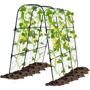 OTOSUNNY Garden Trellis for Climbing Plants Outdoor, Cucumber Trellis for Raised Bed Garden, Arch Trellis Support for Cucumbers Tomatoes Beans Peas, 50x48 inch, Metal Trellis with Netting, Black