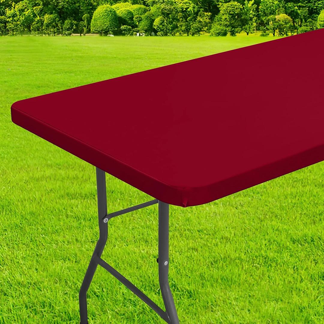 homing Rectangle Table Cloth Cover, Waterproof Polyester Elastic Fitted Tablecloth, Fits for 6 Foot Folding Tables, Washable Table Protector for Picnic, Camping, Outdoor (Wine Red, 30" x 72")