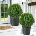 2PACK Artificial Topiary Ball Plants 21'' Cedar Tree with Ground Spike, UV Resistant Faux Plants Outdoor Cypress Artificial Plants Shrubs for Front Porch Outdoor Indoor Home Garden Office Decoration