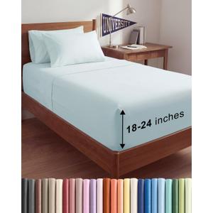 Extra Deep Twin XL Sheet Set - 4 Piece Breathable and Cooling Sheets - Hotel Luxury Bedding for Women, Men, Kids & Teens - Easy Secure Fit - Soft, Wrinkle Free & Comfy - Extra Deep Pockets - Ice Blue