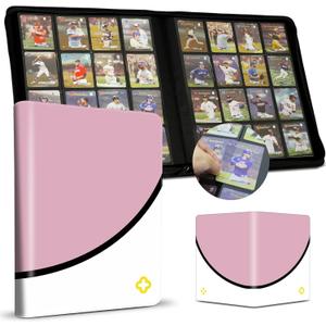 Card Binder 16 Pocket, 1000+ Cards PU Cover Trading Card Binder Side Loading Card Collection Album Holder Folders Pink (Pink and White)