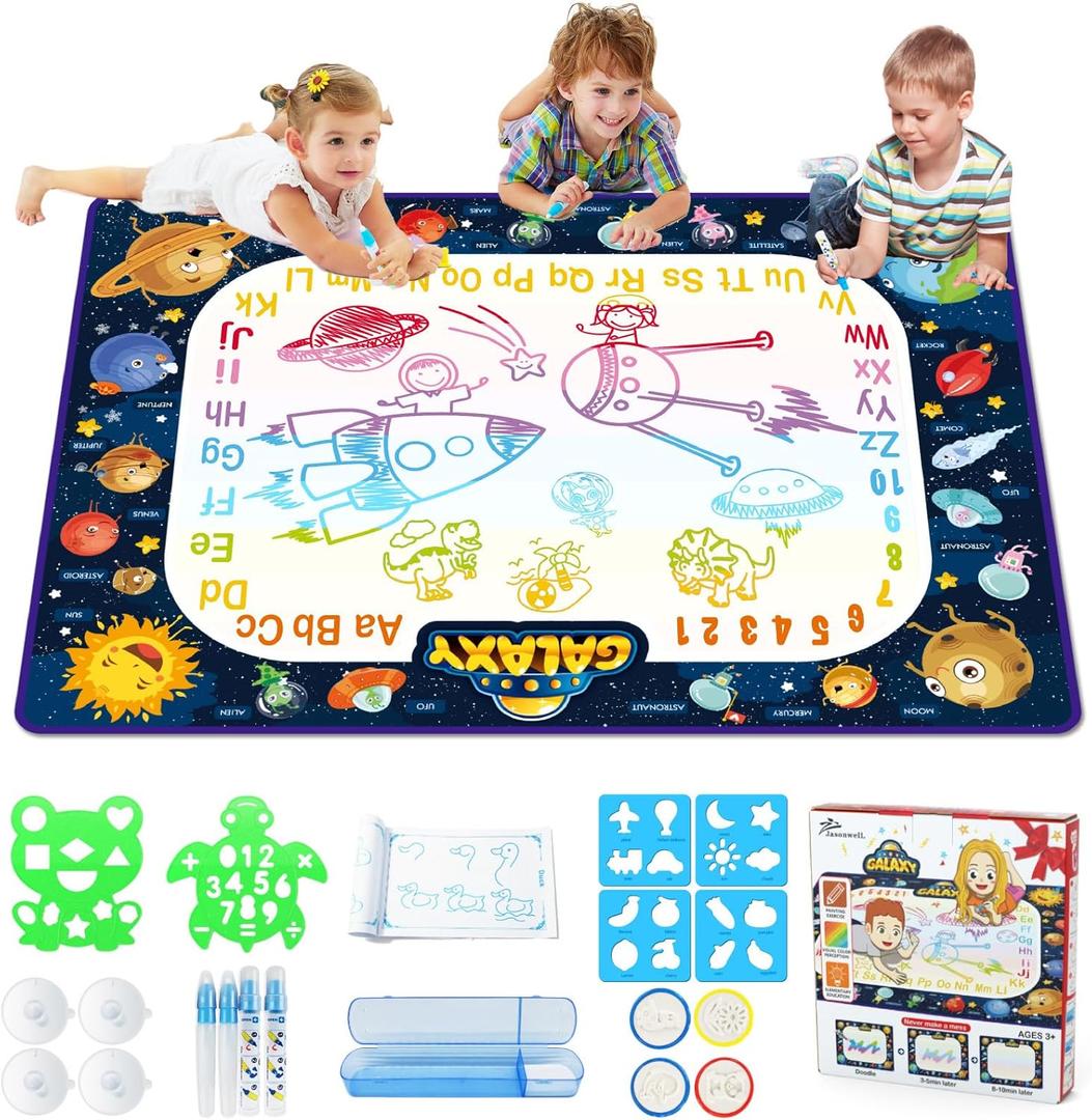 Jasonwell Aqua Water Doodle Mat 40x28 Inches Large Magic Drawing Doodling Mat Coloring Mat Educational Toys Christmas Birthday Gifts for Kids Toddler Boys Girls Age 2 3 4 5 6 7 8 Year Old (Galaxy)