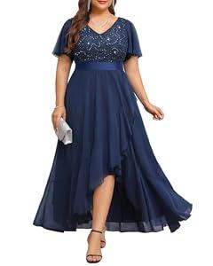Mother of Bride Groom Dress Plus Size Navy Blue Formal Wedding Guest Evening Bridesmaid Prom Elegant Cocktail Long Dress, 20 Plus