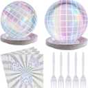 Grencian 96Pcs Disco Party Decorations Disco Ball Plates and Napkins Disposable Paper Tableware Set for 70s Wedding Birthday Baby Shower Anniversary Party Supplies, Serves 24