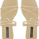 GORGLITTER Women's Strappy Sandals Criss Cross Strap Flat Sandals Open Toe Slides Shoes Gold Strappy 9.5