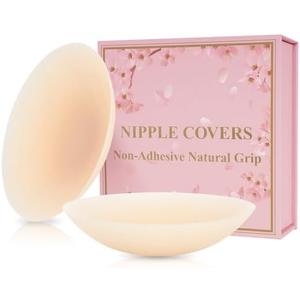 Not Sticky Medical-Grade Silicone Nipple Covers, Natural Grippy Fit Body, Reusable Seamless No-Show Pasties With Travel Box, Size B-DD(3.94In)