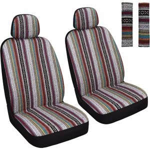 Baja Saddle Blanket Car Seat Covers Front Set with Seat Belt Pads, Washable Breathable Seat Covers for Cars, Universal Fit Interior Covers for Most Sedan Truck SUV, Airbag Compatible, Red