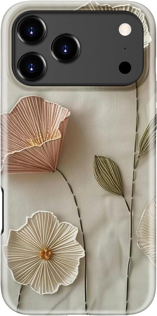 for iPhone 17 Pro Max Case, Wireless Charging Compatible, Dual-Layer Protection with Cute Wildflower Design, Soft Silicone + Hard Shell, Chic Phone Cover for Women - Ethereal Wire Florals