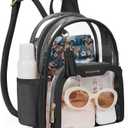 Missnine Small Clear Backpack for Stadium Events Anti-theft Mini Clear Bag for Sport Event Concert with Cute Pom-pom Ball (Black/Tassle)