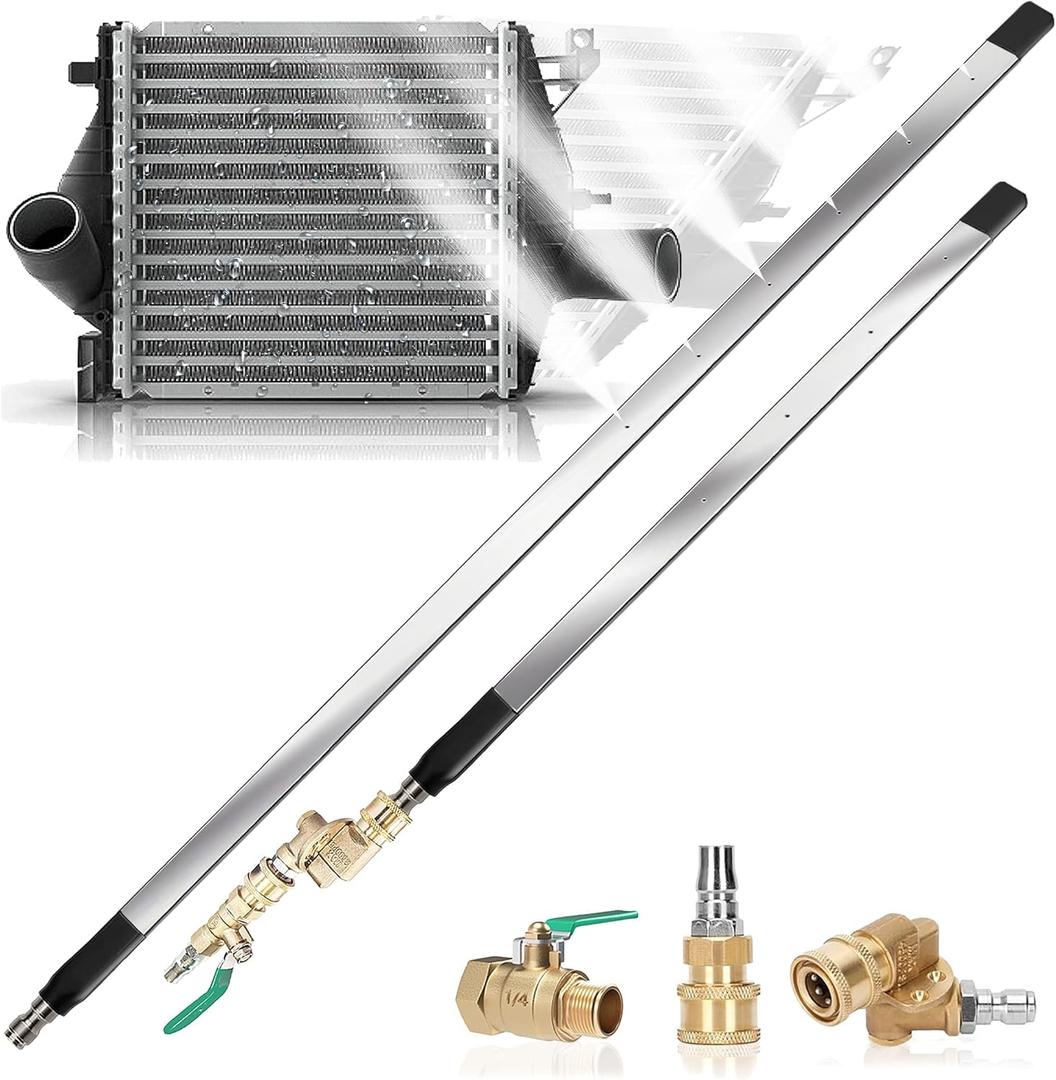 47" & 24" Radiator Cleaning Wand 2-Piece Set - 4500 PSI Stainless Steel Dual Water/Air Radiator cleaner Cleaner w/Pressure Washer Gun Adapter & Tips for Cars, Trucks, RVs, Heavy Equipment