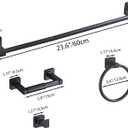 Matte Black Bathroom Hardware Set 4 Pieces,Bathroom Accessories Set Stainless Steel Wall Mounted, Hand Towel Bar, Towel Ring, Robe Towel Hooks,Toilet Paper Holder,Towel Bar Set, 23.6 Inch