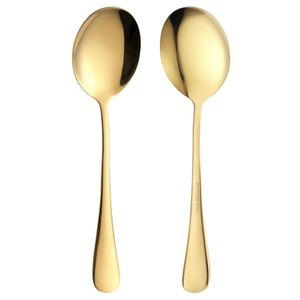 5 Pieces Serving Spoons Set, 8.7 Inch Serving Spoon, Includes 3 Server Spoon and 3 Slotted Spoons, Stainless Steel Buffet Banquet Large Utensils Cutlery Set for Kitchen, Gold