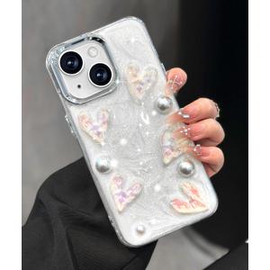 Toycamp for iPhone 15 Case Cute - Women Girly Girls Glitter Phone Cover 15 Kawaii Sparkle Bling Shine Aesthetic Pretty Unique Wave Design Funda for Apple 15, Heart