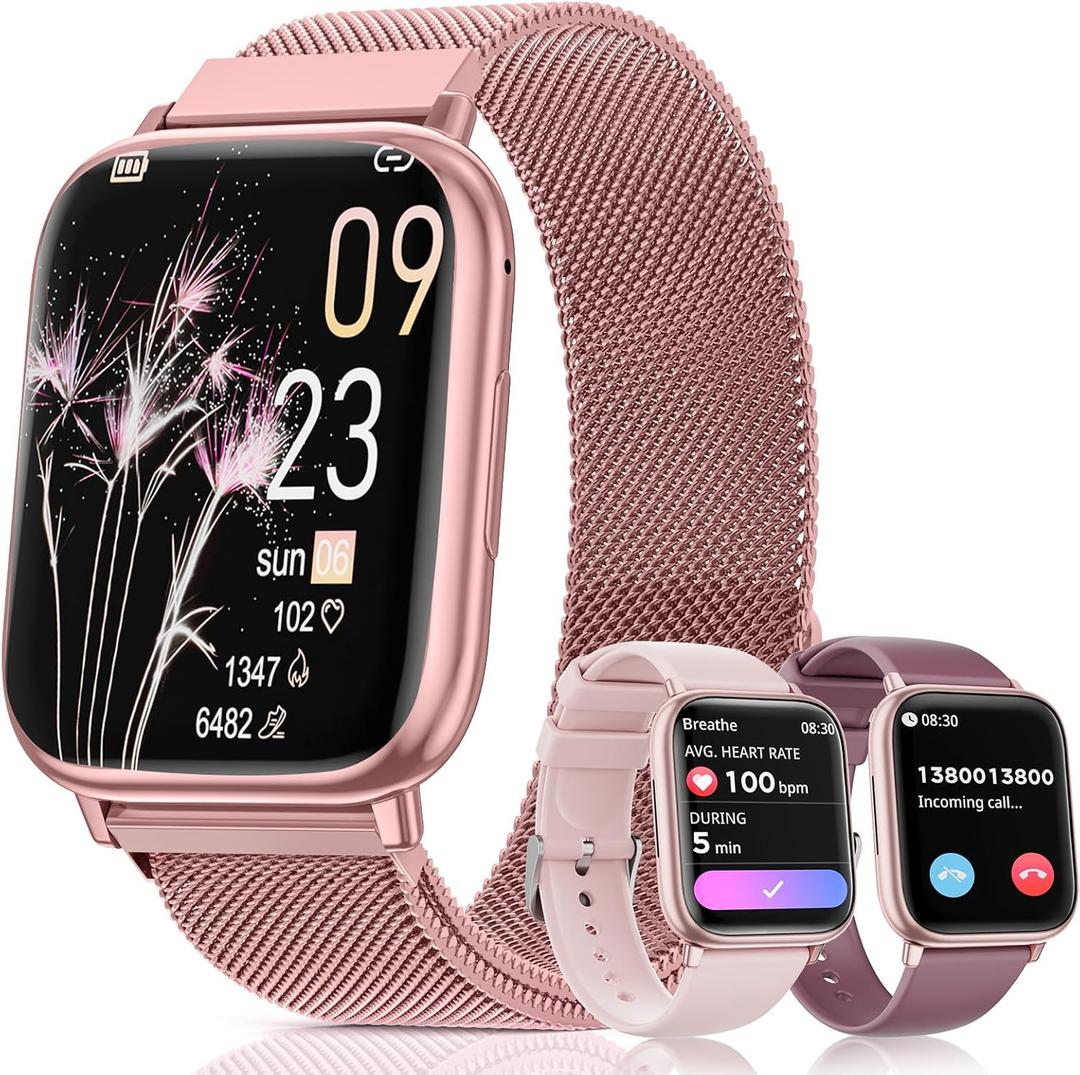 Smartwatch for Women, 1.83 Fitness Watch with Blood Pressure, Calls/Messages, Female Cycle Tracking, Heart Rate & Sleep Monitor, IP68 Waterproof for Android & iPhone (Pink Gold)