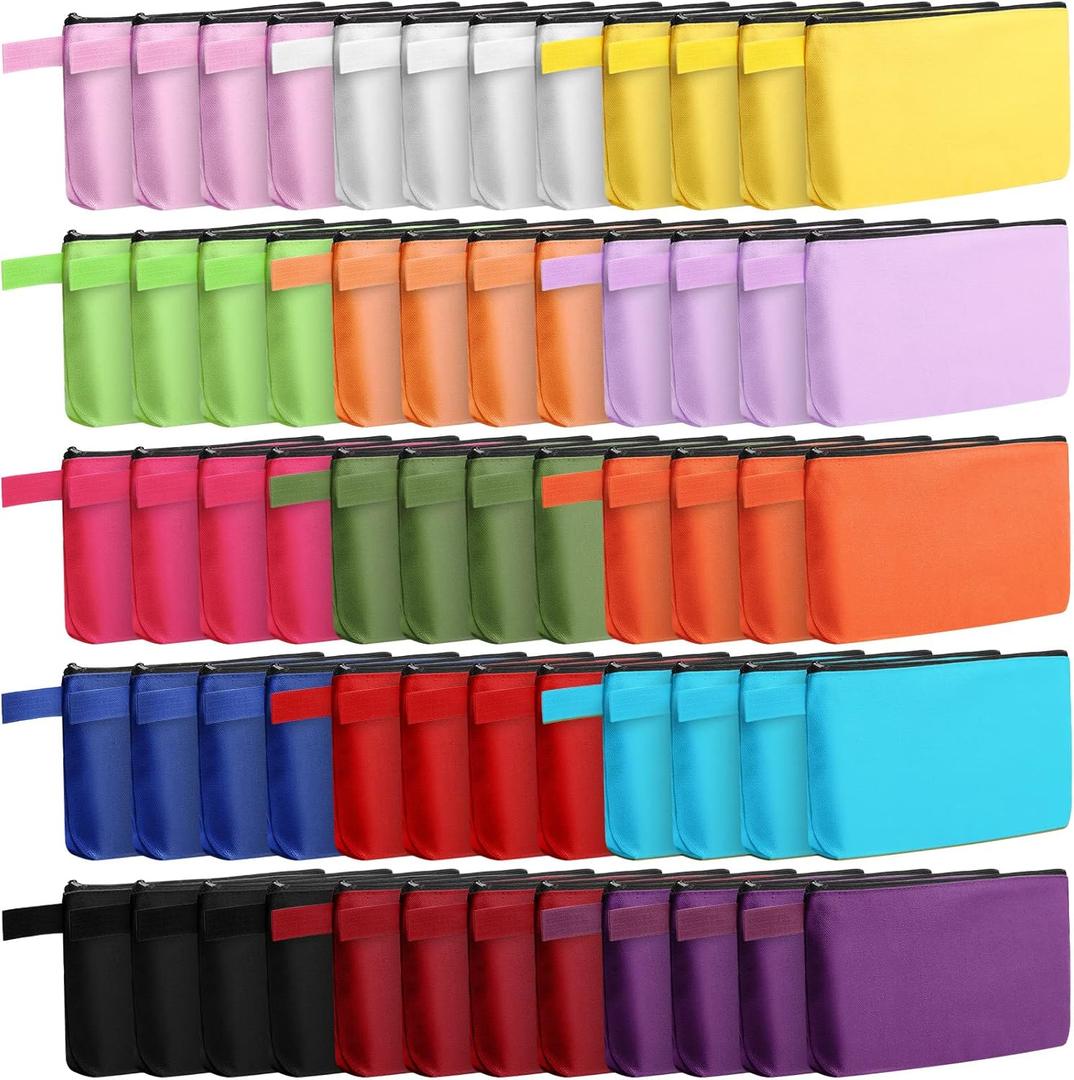 Reginary 60 Pieces 15 Colors Canvas Makeup Bags Bulk Portable Travel Cosmetic Pouch Multipurpose Blank Toiletry Bag with Zipper for Women DIY Craft Valentine's Day Gifts(9.8 x 5 x 2 Inch,Multicolor)