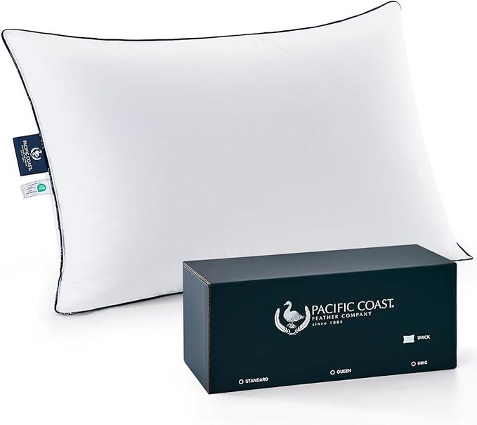 Pacific Coast White Goose Down Fiber Pillows, Bed Pillows for Back, Stomach and Side Sleepers, King Size Pillows Set of 1, Hotel Collection, Fluffy, Medium