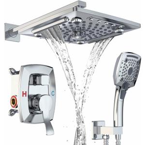 ELLO&ALLO Bathroom Shower Faucet Set Mixing Valve and Trim Kit, Complete Shower System with Rough-in Valve, Chrome