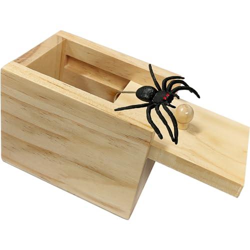 Spider Prank Box Gag Gift, Funny Surprise Gift Box Christmas White Elephant Gifts for Adults Men Women Birthday, Wooden Jump Scare Toys for Kids Ages 3-5-7 4-8-12 Year Old Boys Girls Stocking Stuffers
