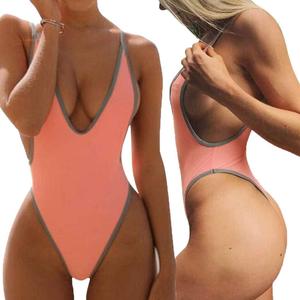 Swimsuits for Women Sexy Monokini Deep V One Piece Bathing Suits Backless Cheeky Swimwear Semi Thong Bikini (Orange, S)
