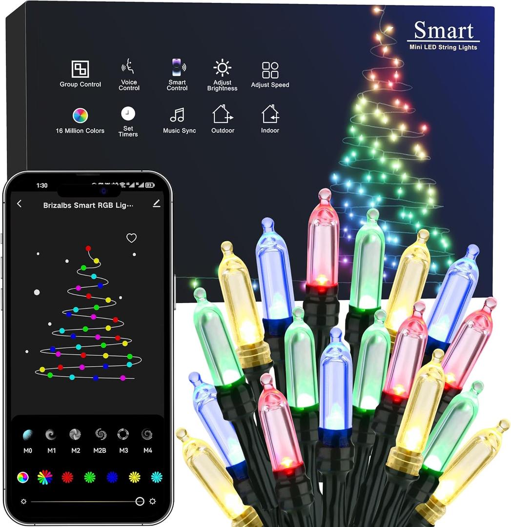 Brizled Smart Christmas Lights, 66ft 200 LED Color Changing Mini Lights, WiFi APP Controlled Xmas Tree Light, Dimmable Christmas Light Work with Alexa Google Home for Indoor Outdoor Year-Round Decor