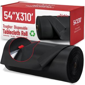 Plastic Tablecloth Roll, 310 Ft x 54 In Plastic Table Cloth Disposable Black Tablecloth Roll Premium PEVA Waterproof Black Table Cover Rolls with Cutter for Banquets, Festivals, Parties, Birthdays