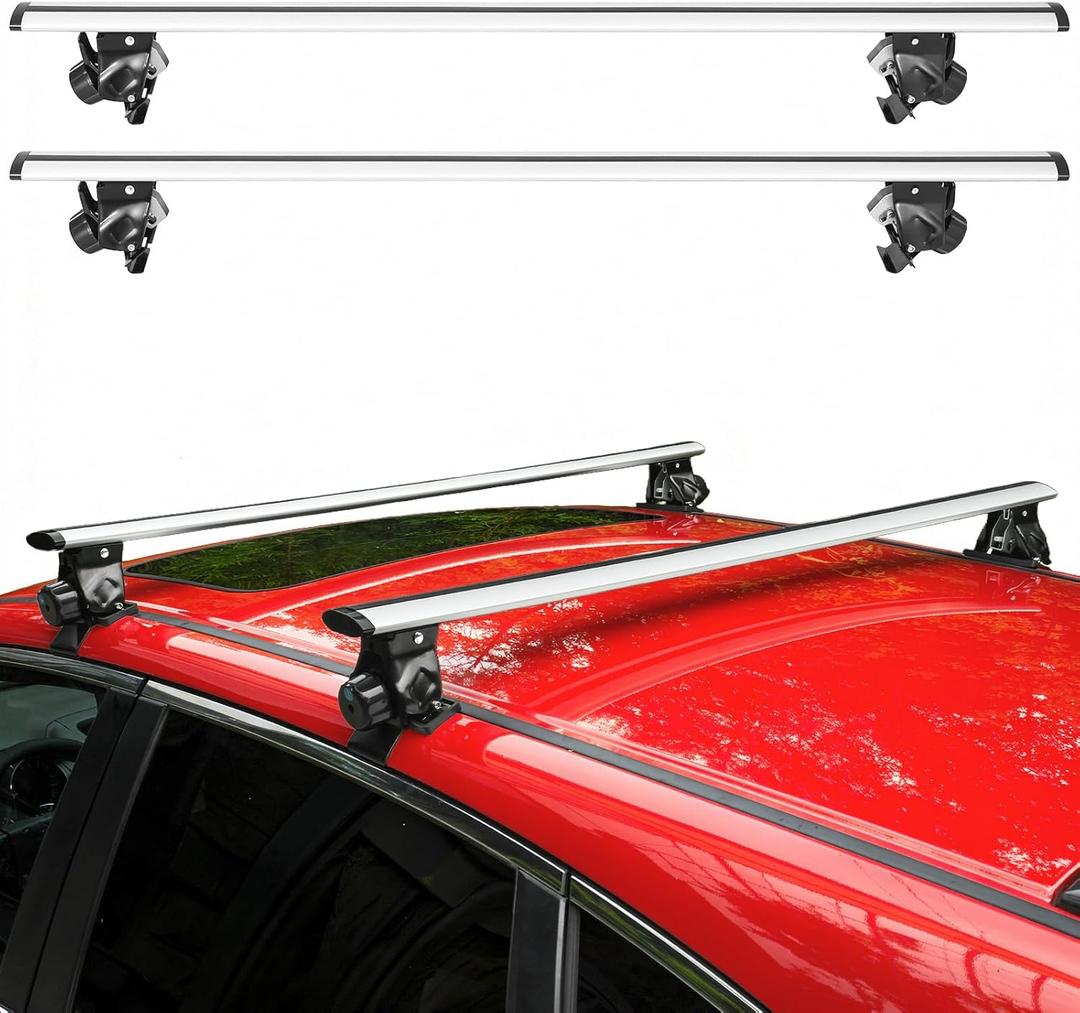 Universal Roof Rack Cross Bars 51" (1.3m) - Heavy Duty 440lbs Capacity Car Top Rails for Naked Roof (No Side Rails) - Aerodynamic Aluminum Alloy with 4-Claw Hooks, Silver