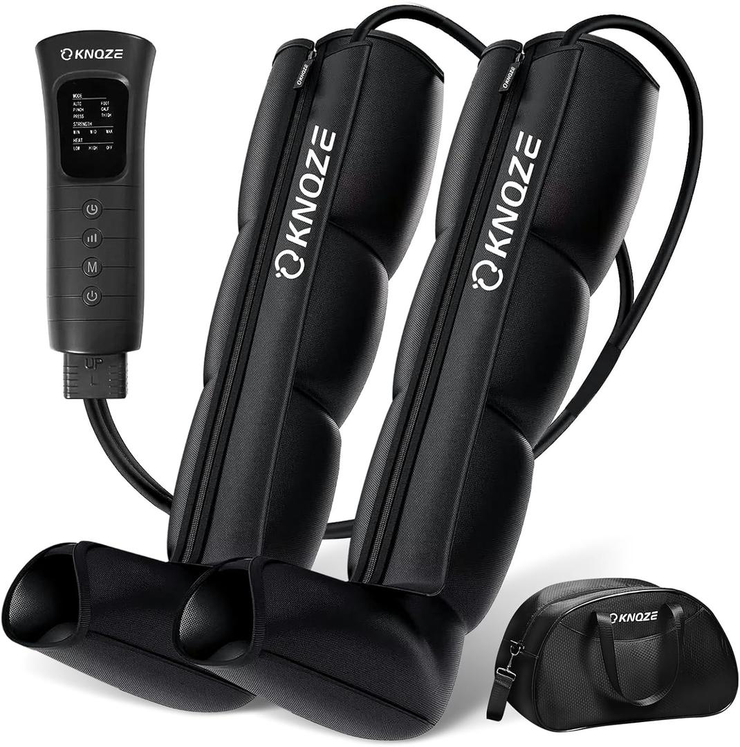 KNQZE Leg Massager for Circulation and Pain Relief, Air Compression Recovery System for Fast Leg Recovery, Reduce Muscle Fatigue, Swelling, Cramping, Gifts for Mom Dad Men Women (Black)