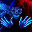 JOYIN Halloween LED Skull Mask with Light Up Gloves, Blue Scary Glow Up Skull and Glow in The Dark Skeleton Mask for Adult Men Women Halloween Cosplay Costumes Accessories, Party Dress Up Prop