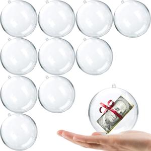 Fillable Christmas Ornaments Balls 80mm 10pk Clear Plastic Fillable Ornaments for Crafts, DIY Hanging Transparent Ball Ornaments for Christmas Tree Decorations Indoor Home Decor Wedding Party Supplies
