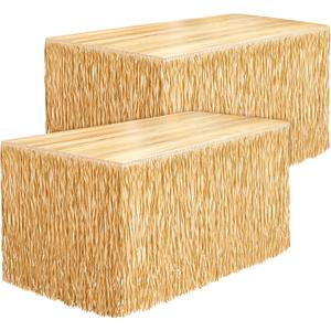Fovths 2 Packs Luau Grass Table Skirt Fringe Dark Straw Grass Skirt 108 x 30 Inch Hibiscus Hawaiian Table Skirts Rectangle Tropical Luau Party Decorations for Hawaiian Decorations