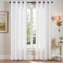 jinchan White Semi Sheer Linen Curtains 90 inch Length 2 Panels Set Grommet Light Filtering Living Room Curtain Panles Home Office Minimalist Decor Farmhouse Boho Burlap Textured Curtains 50 Inch Wide