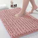 Disolla Small Bath Mat 17x24 Inch - Chenille Pink Bathroom Rug, Extra Soft Absorbent Plush Shaggy Bathmat, Non-Slip Machine Washable Floor Mat for Shower, Tub and Sink